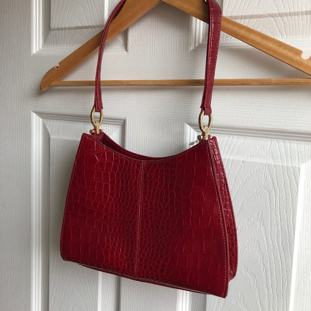 Liz Claiborne Red Faux Croc HandBag Red Vegan New